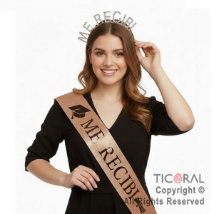 SET VINCHA Y BANDA ME RECIBI CON STRASS ROSA GOLD X 1